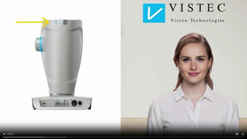 Screenshot der Vistec Online Geräteeinweisung mit Optovist und erklärendem Avatar